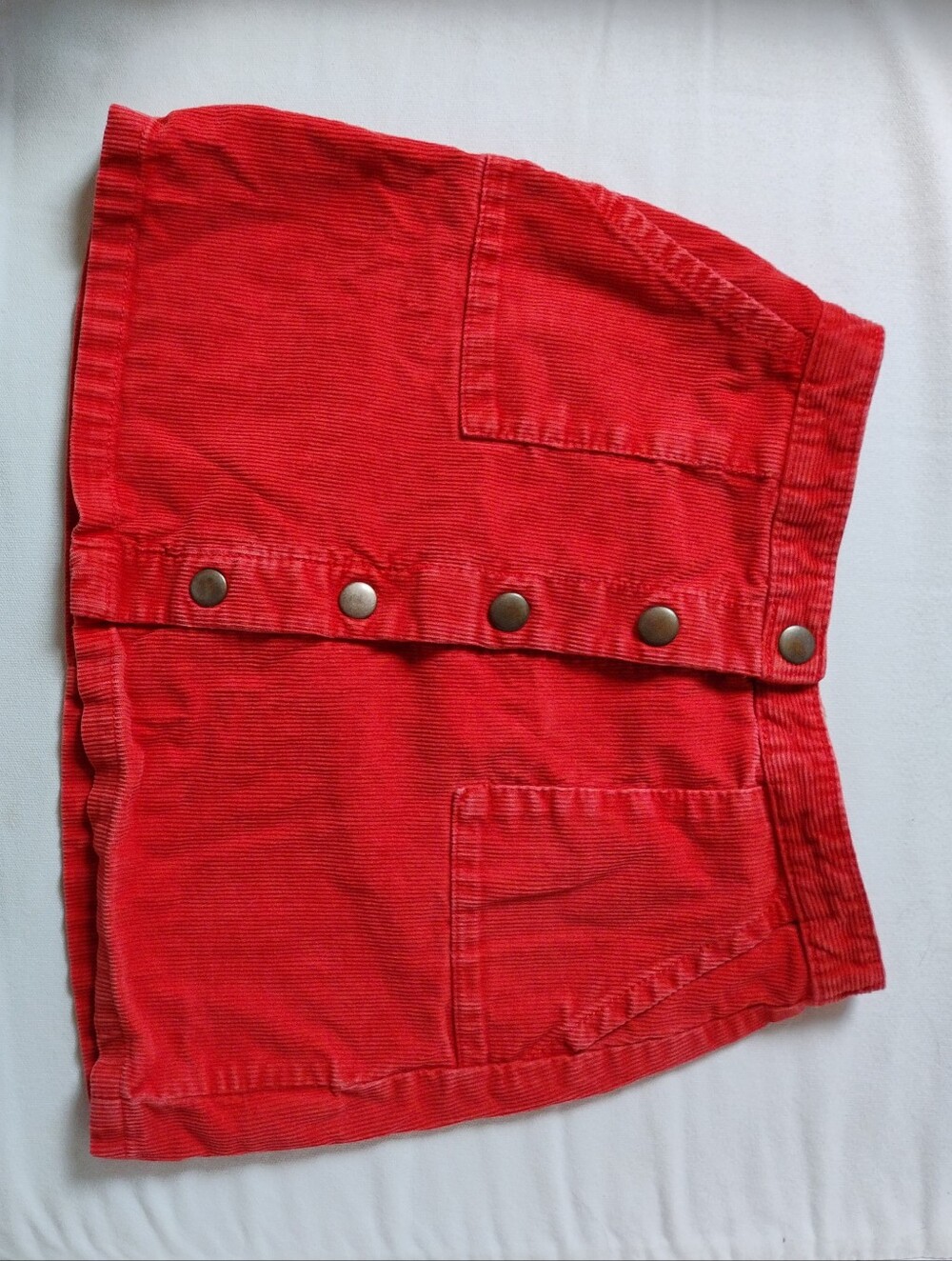 Girl's Coral-Red Corduroy Button-Front Skirt